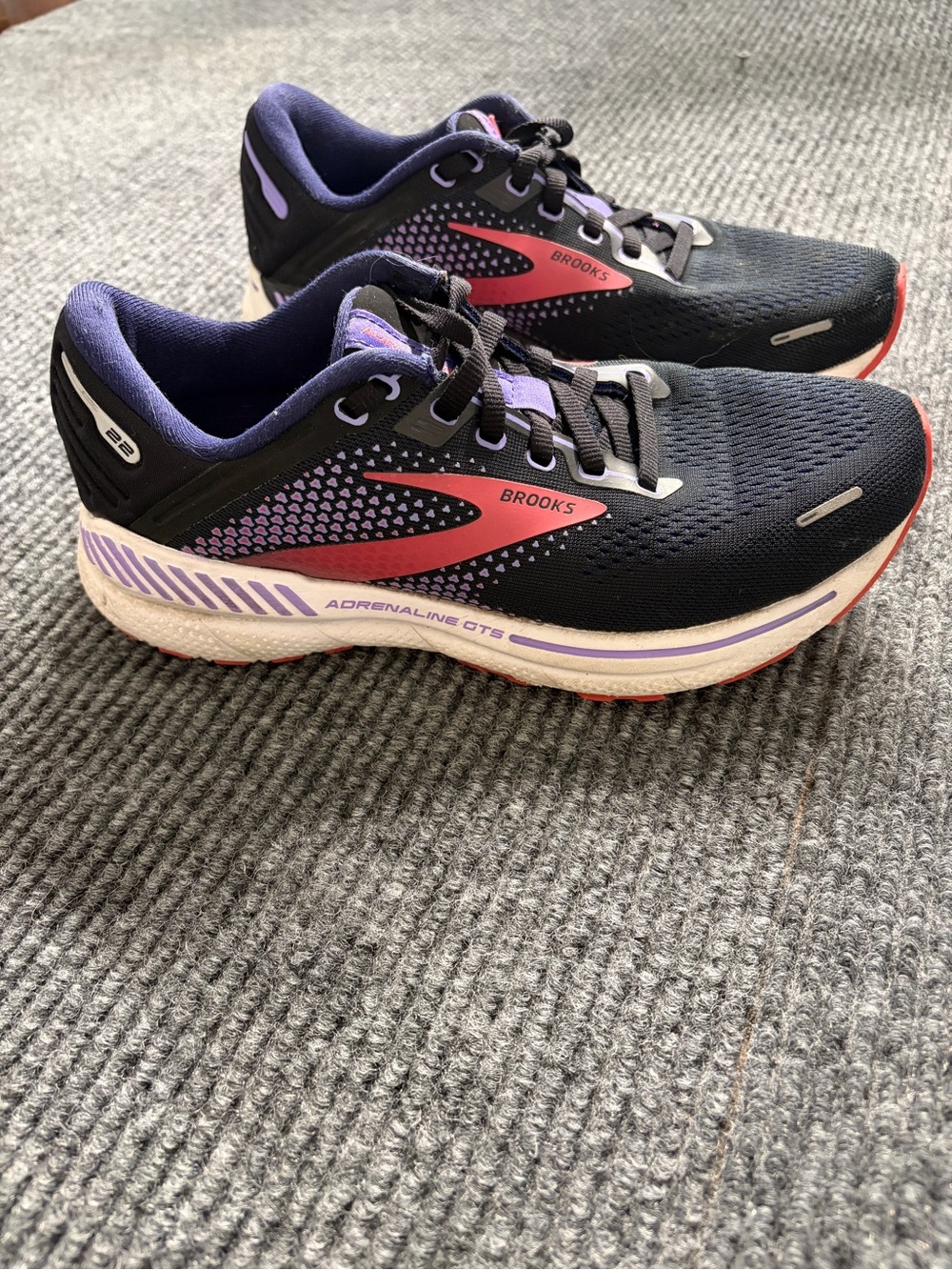 Brooks Women's Adrenaline GTS Athletic Shoes - Black with Pink & Purple Details